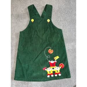Vintage Buster Brown overall dress green corduroy, cheerleading bears size 4T